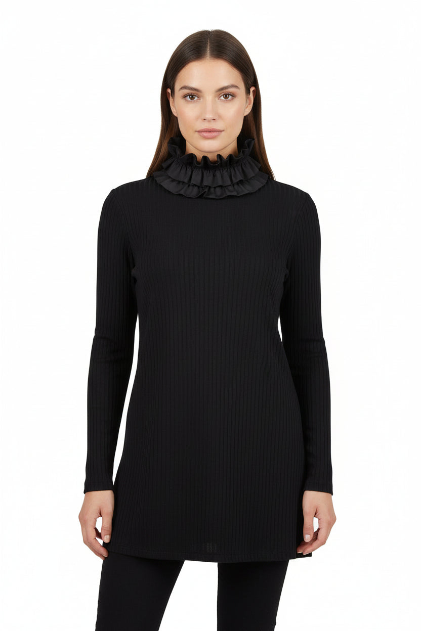 Black Ruched Turtleneck