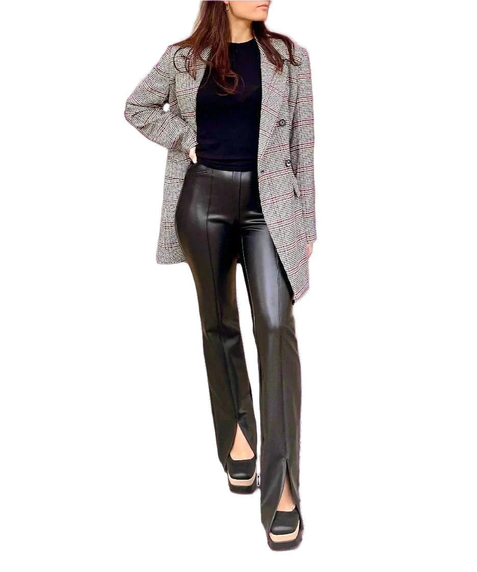 Faux Leather Pants Slit Front