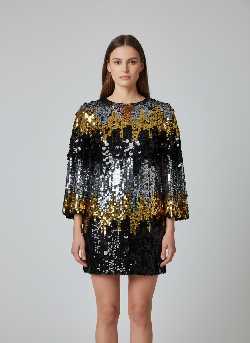 Black and Gold Sequins Top-Dress