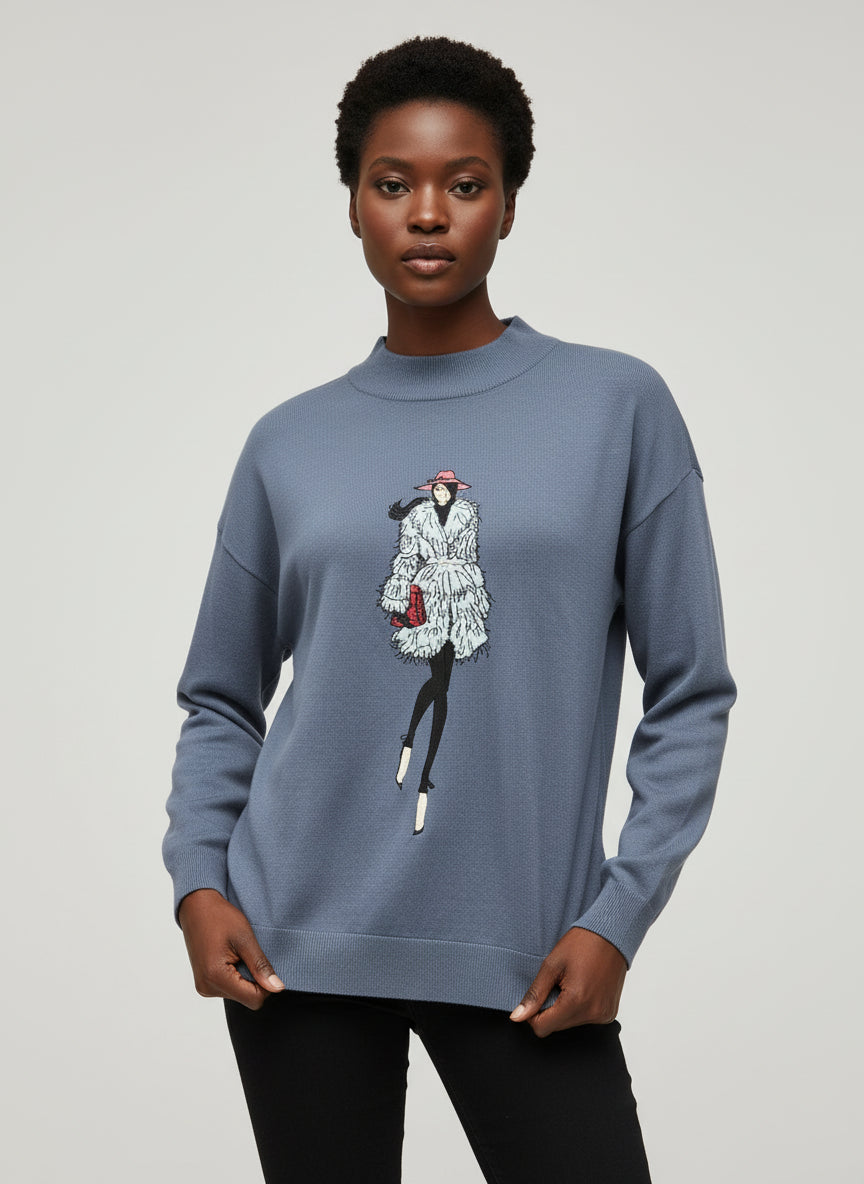 SLATE BLUE FANCY SWEATER