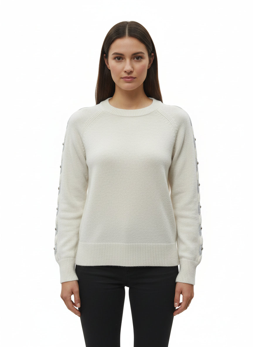 TWO-TONE WINTER WHITE AND GREY SWEATER