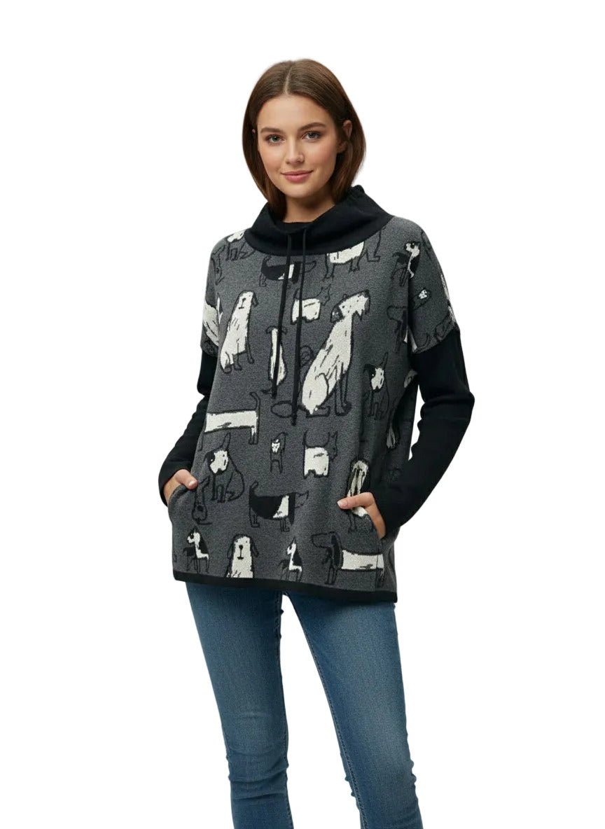 COWL-NECKDOG PRINT SWEATER