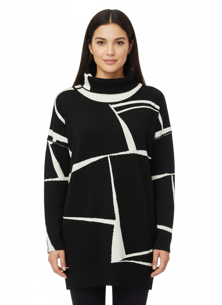 Abstract Cowl-neck Sweater