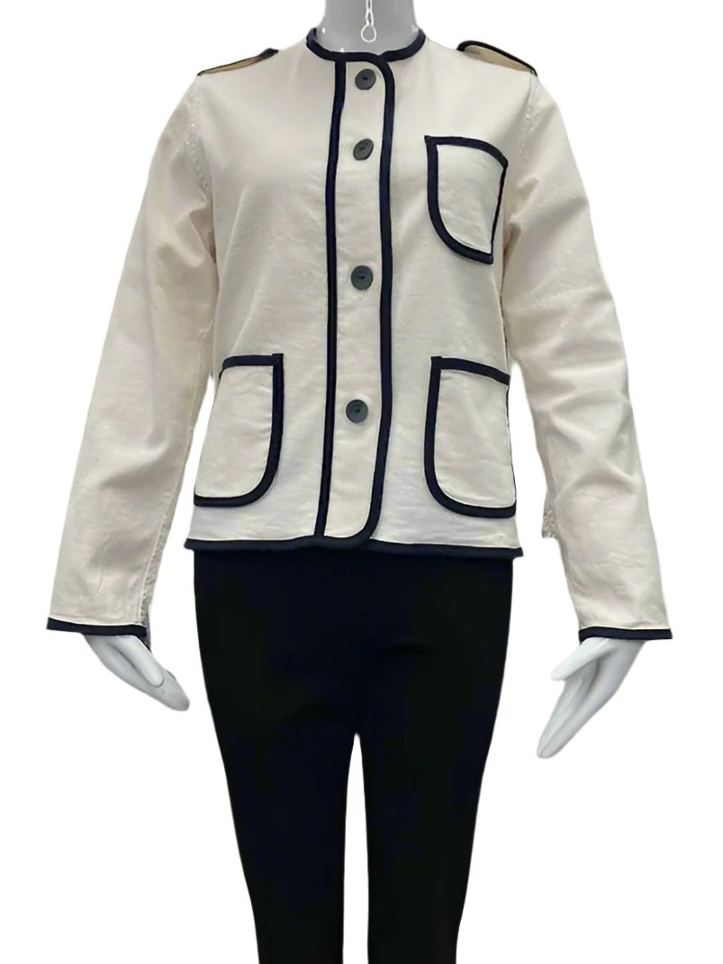 Cream & Lined Blue Top Jacket