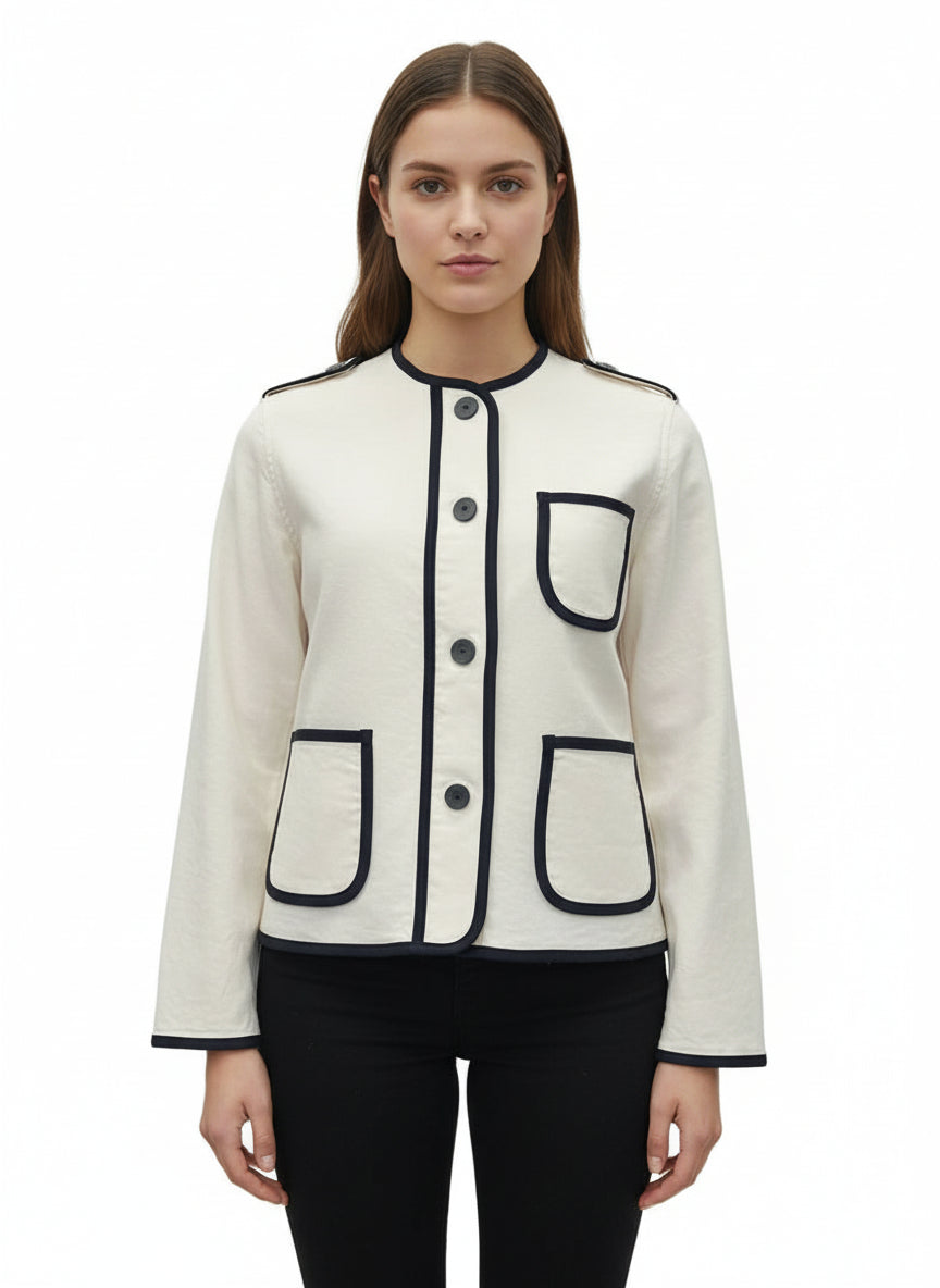 Cream & Lined Blue Top Jacket