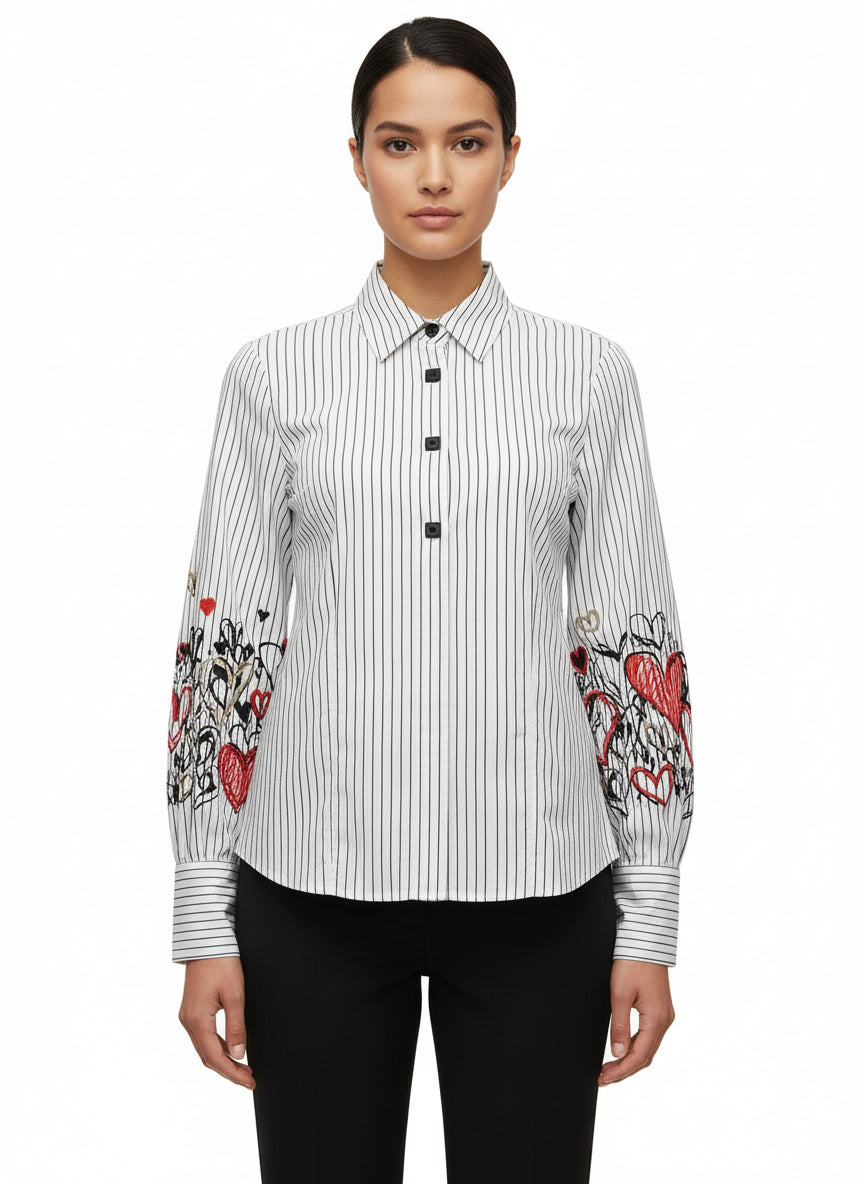 Pin-Stripe Heart Button Up