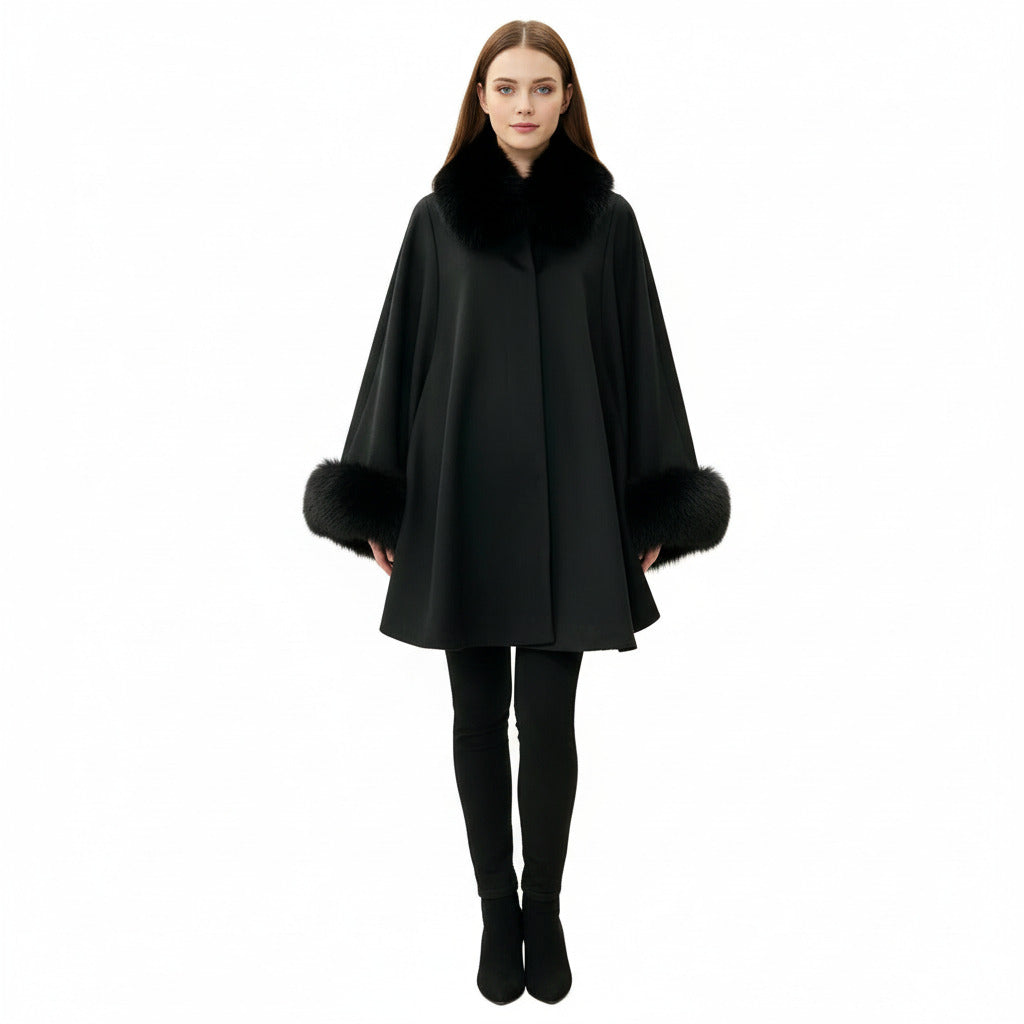 Black Cashmere Bland Fox Fur Cape
