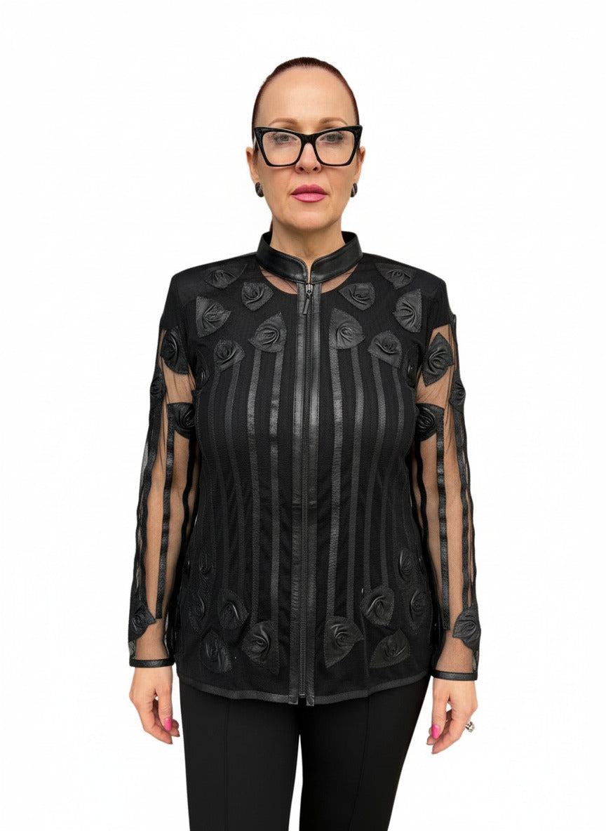 BLACK ROSES LAMB LEATHER JACKET