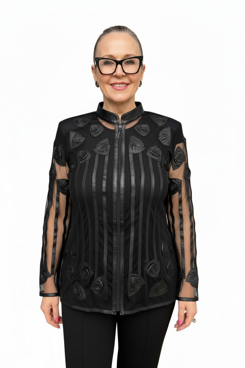 BLACK ROSES LAMB LEATHER JACKET