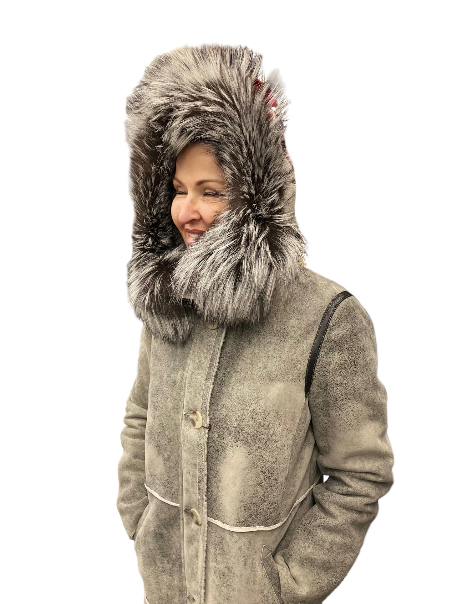 AUTUNNO SHEARLING FOX TRIM COAT - GREY