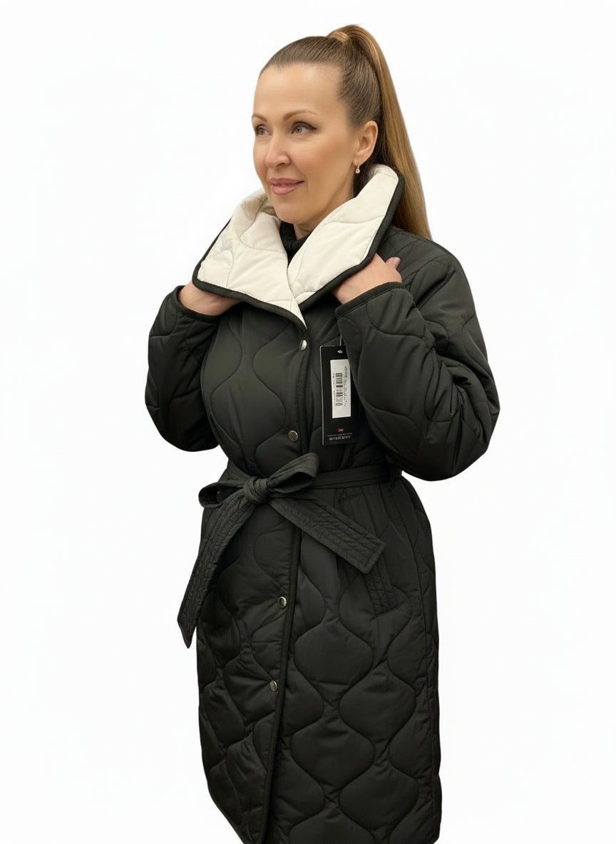 SLEEK QUILTED WRAP JACKET - BLACK