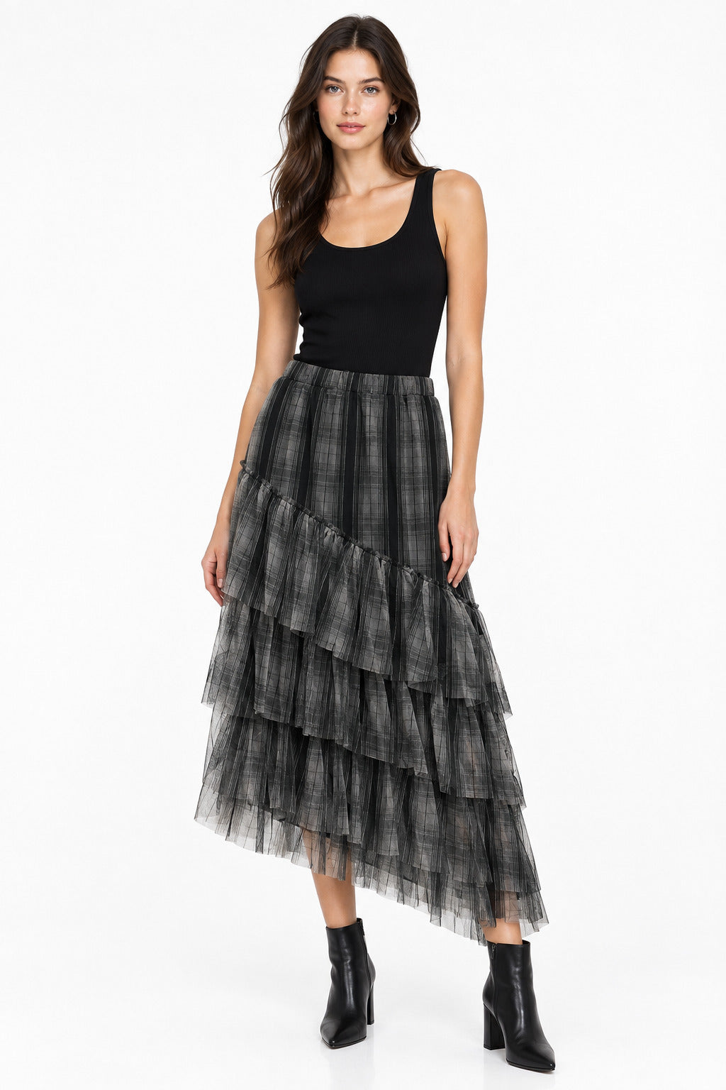 Plaid Mesh Skirt