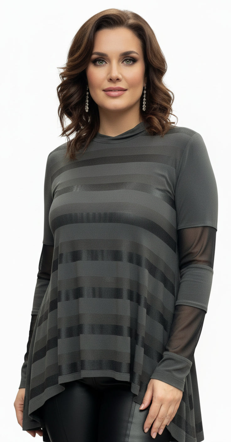 Stripes and Mesh Tunic-Top
