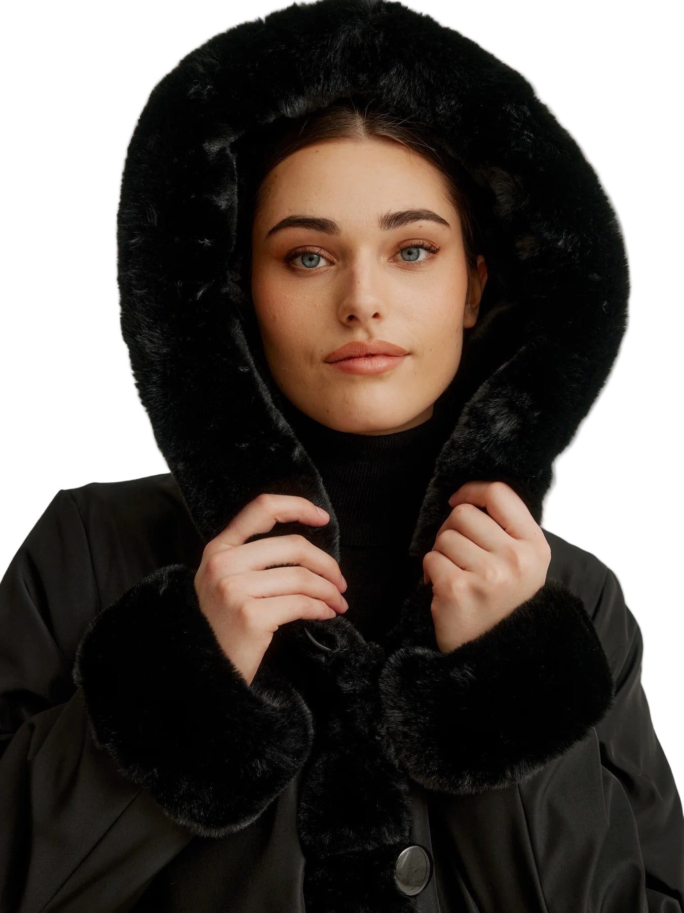 Reversible Vegan Fur Coat - Black