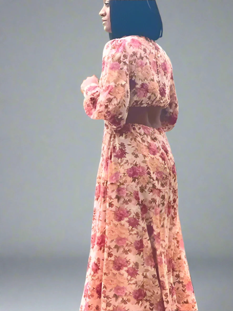 Flower Print Cut-Out Maxi Dress