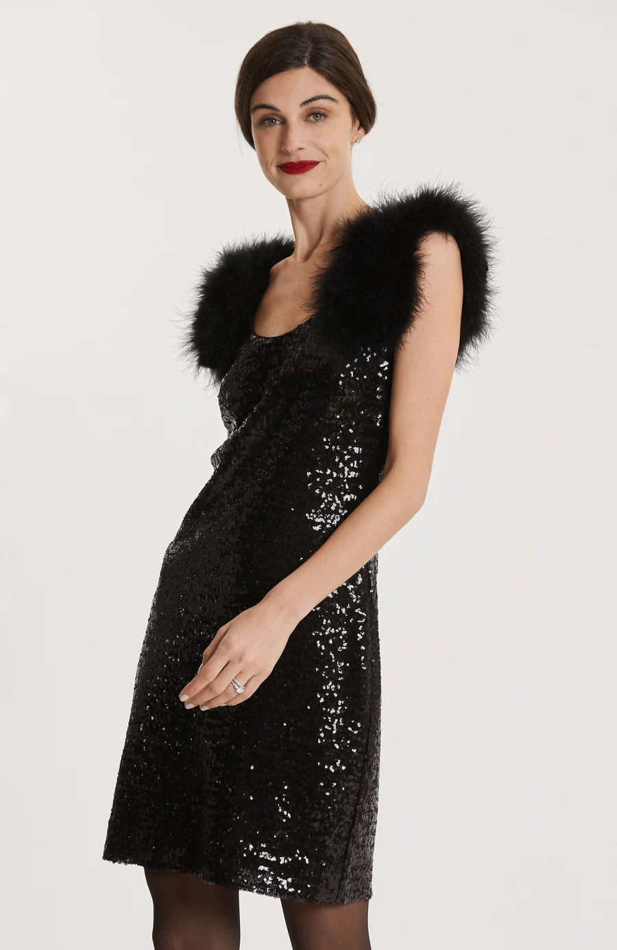 Black Sequin Feather Dress