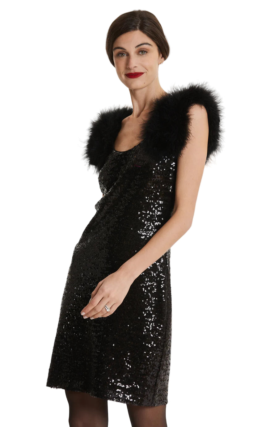 Black Sequin Feather Dress