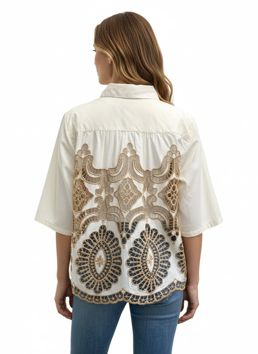 Cream & Tan Lace Top