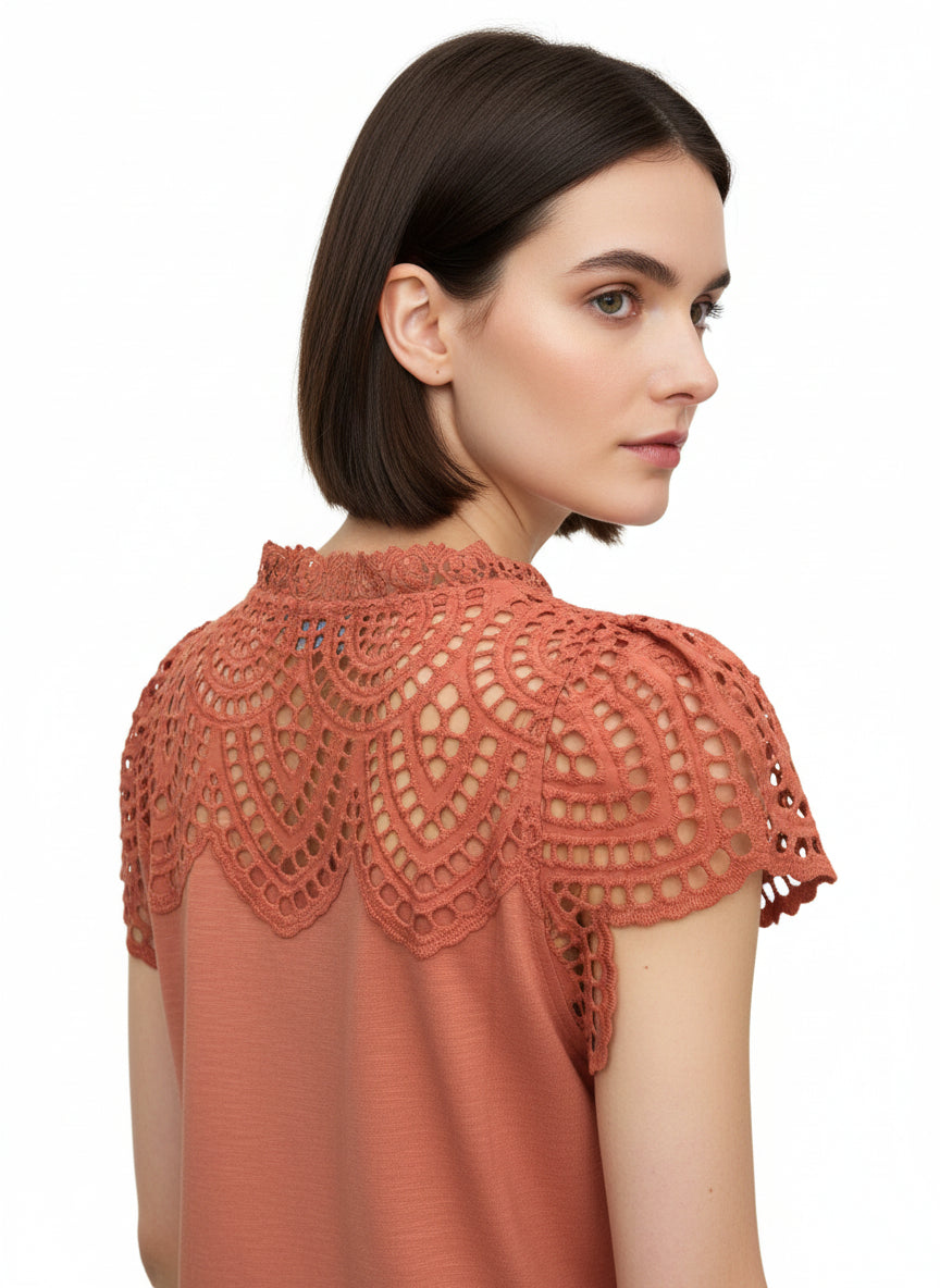 Coral Cut-Out lace Top