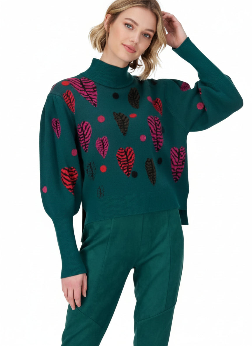 HUNTER GREEN LEAVES SWEATER