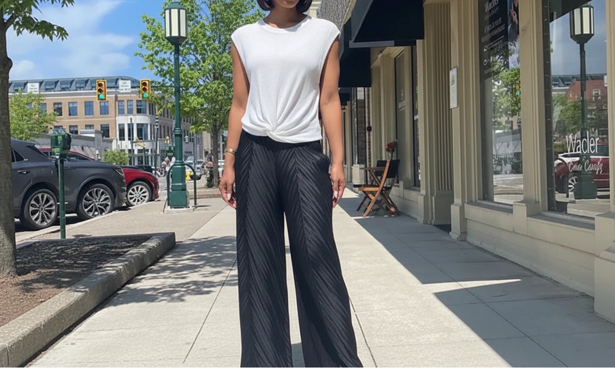 Plisse' Black Culottes Pants