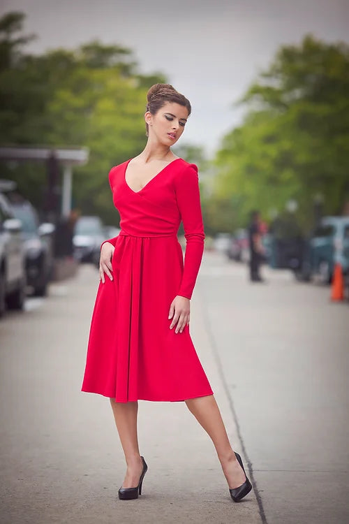 Asymmetrical Red Long Sleeved Dress