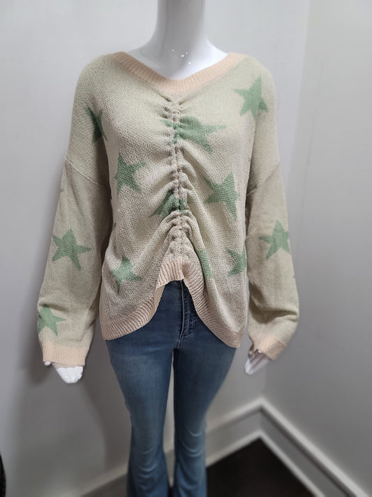 Green Star Ruched Knit Top