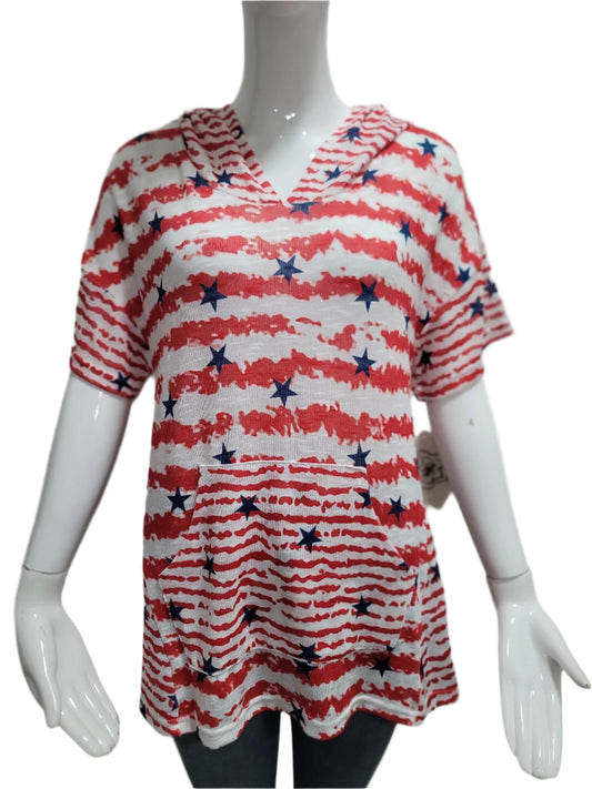 Red Stripe Hooded Top