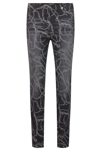 Black Abstract Design Denim Pants