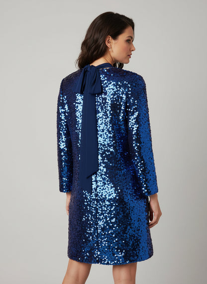 Mid Navy Sequins Bow Tie back Dress