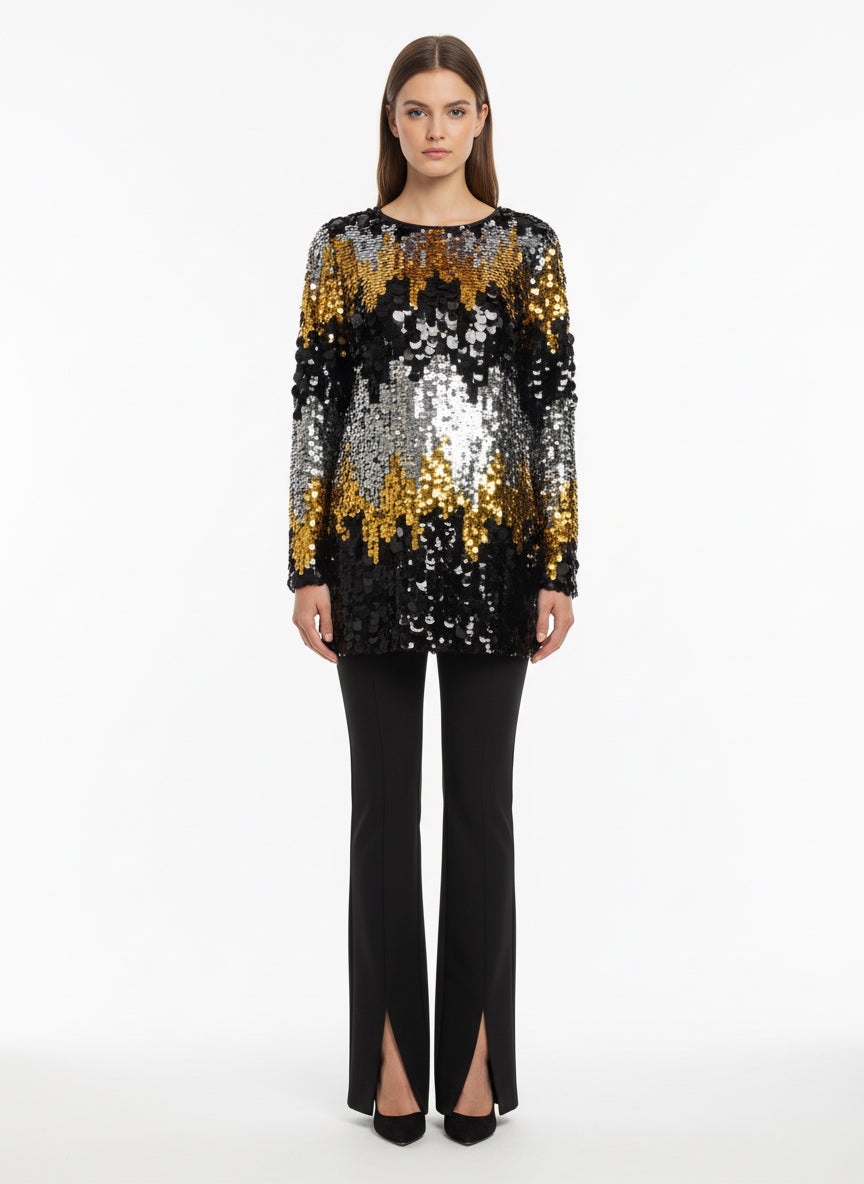 Black and Gold Sequins Top-Dress