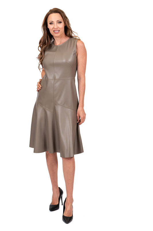 TAUPE FAUX LEATHER DRESS