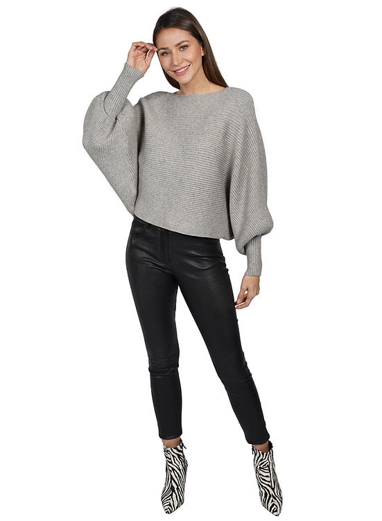 GREY PUFF SLEEVE SWEATER