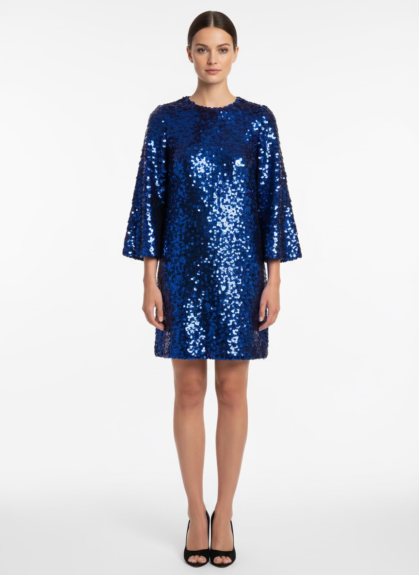 Mid Navy Sequins Bow Tie back Dress
