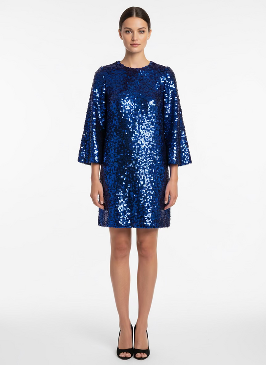 Mid Navy Sequins Bow Tie back Dress
