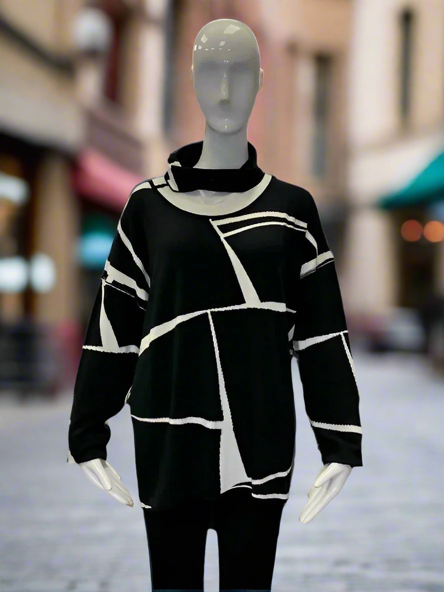 Abstract Cowl-neck Long-sleeve Sweater