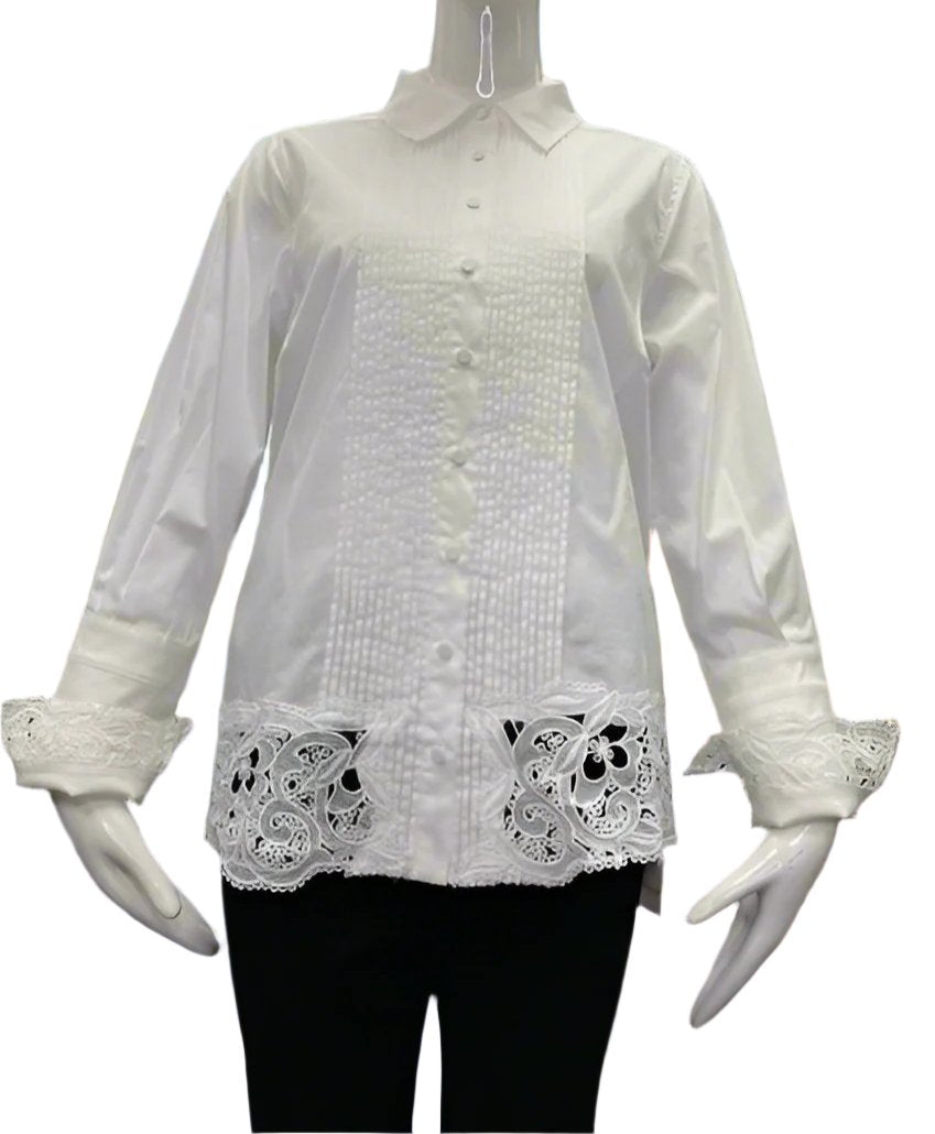 Embroidered Paisley Classic White Top