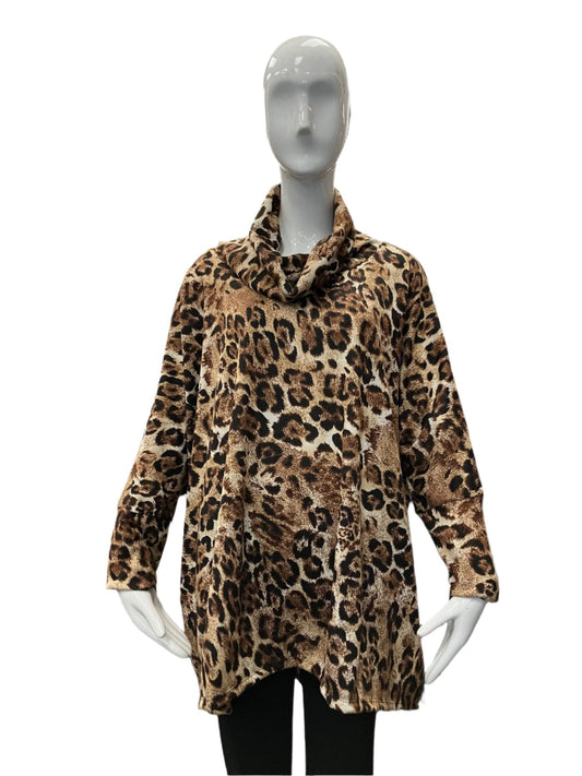 Animal Print Cowl Neck Sweater