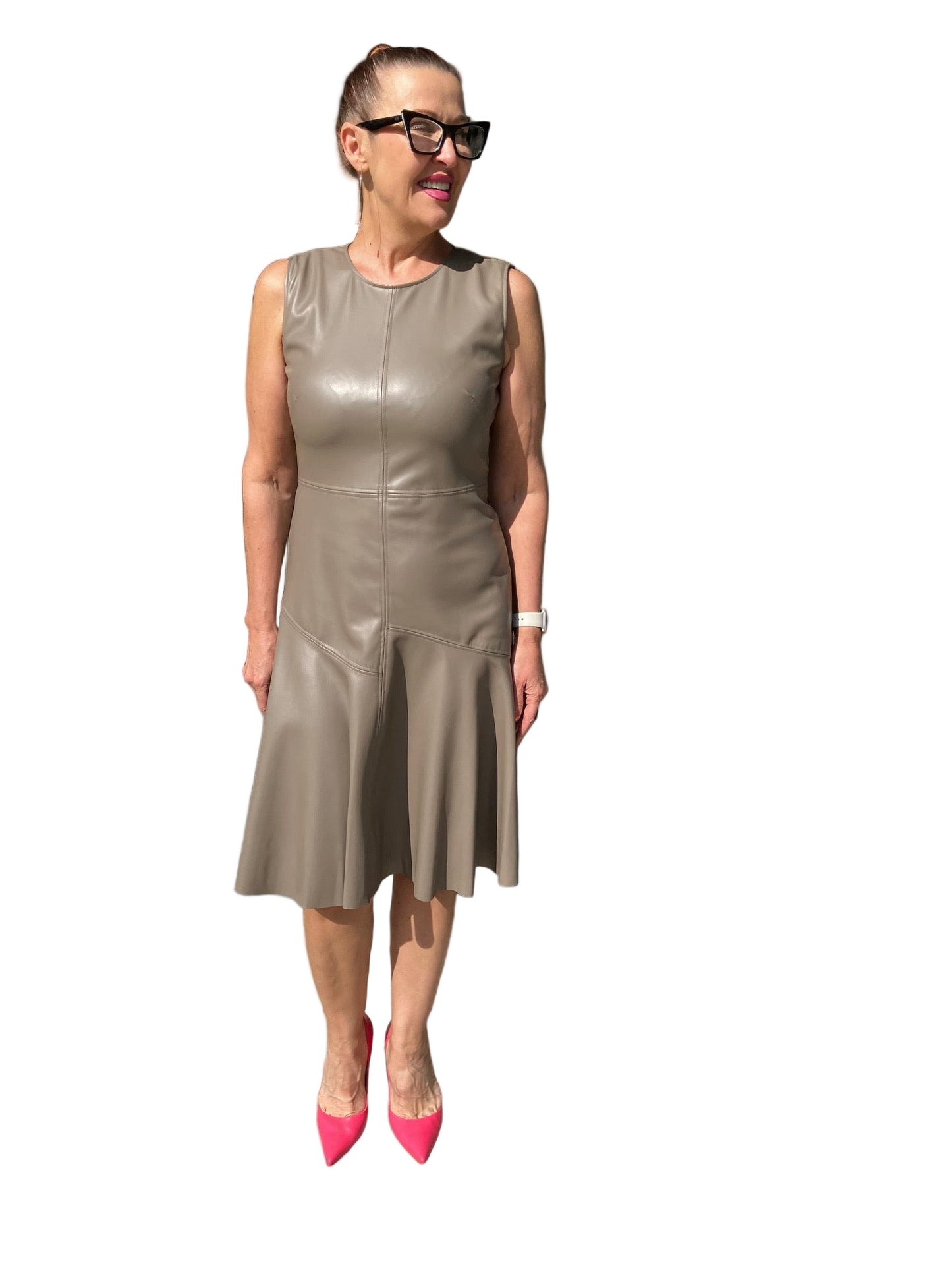 TAUPE FAUX LEATHER DRESS