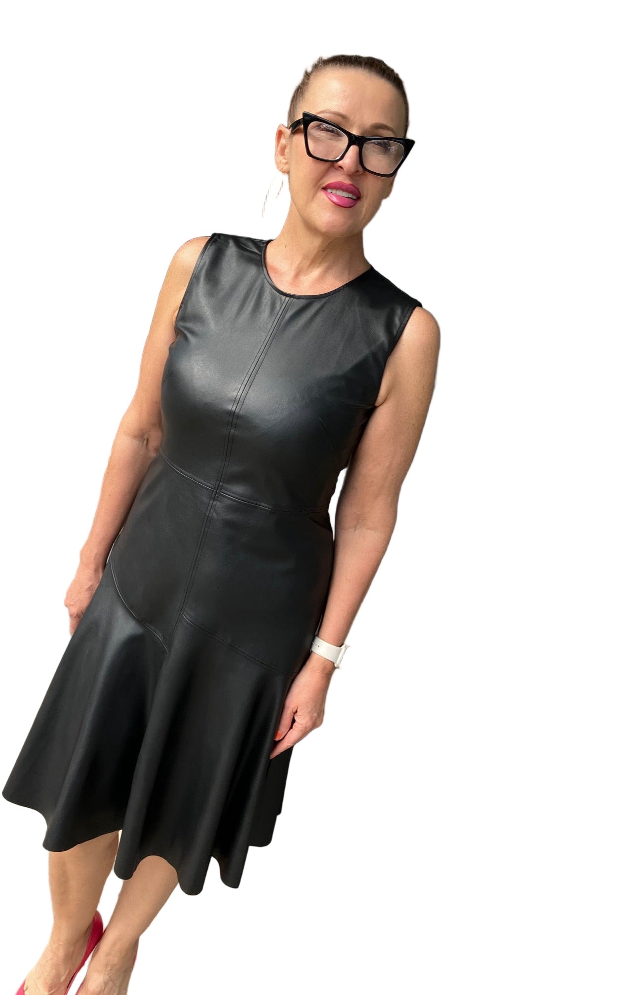BLACK FAUX LEATHER DRESS
