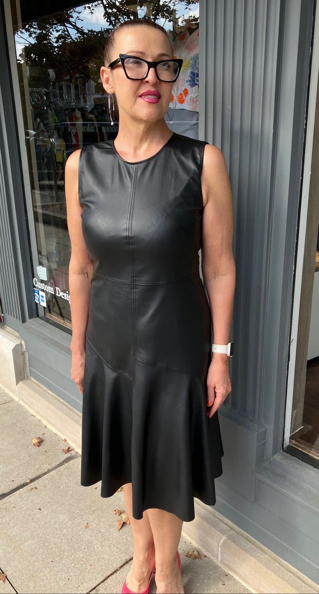 BLACK FAUX LEATHER DRESS