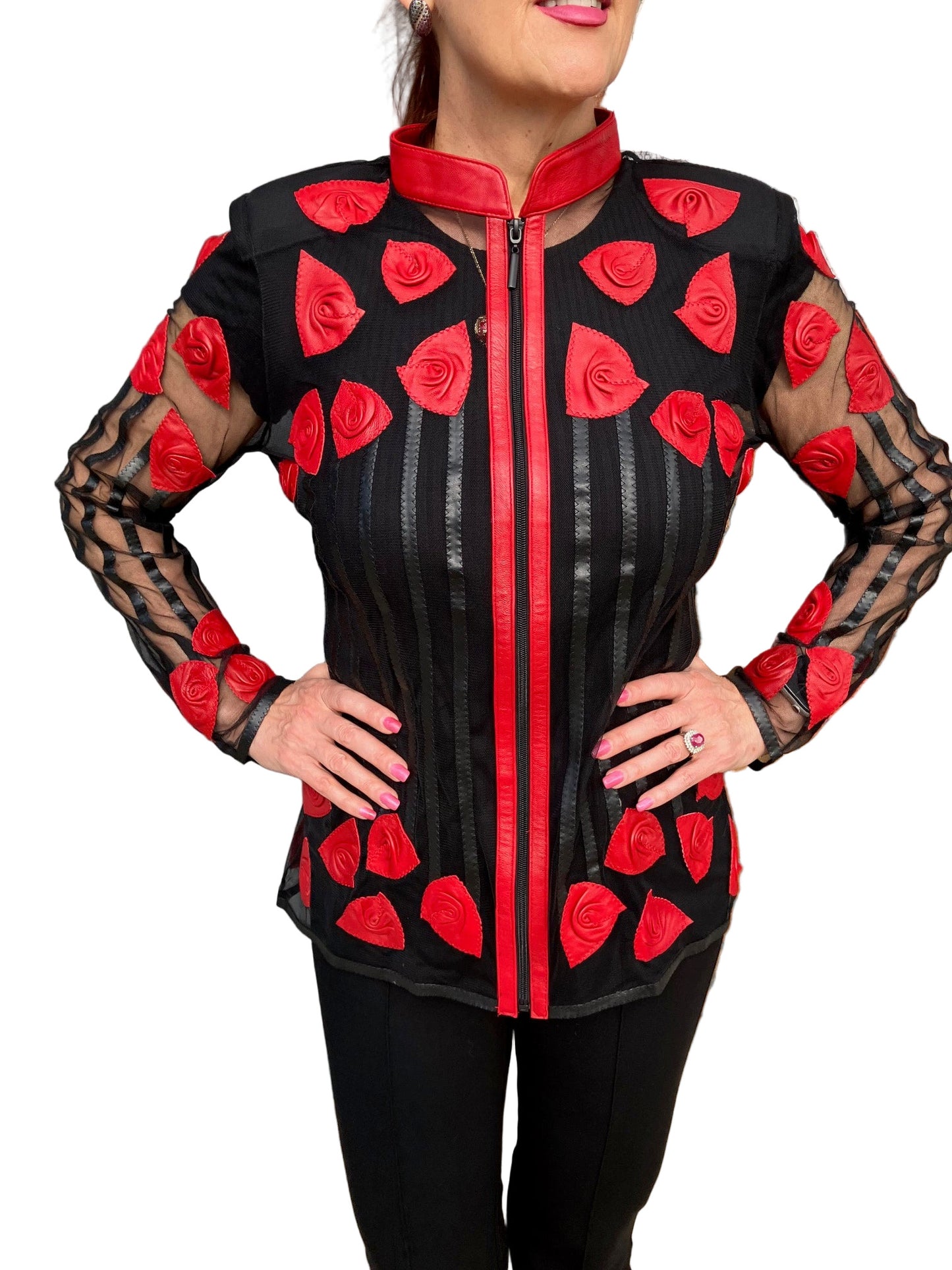 RED ROSES LAMB LEATHER JACKET