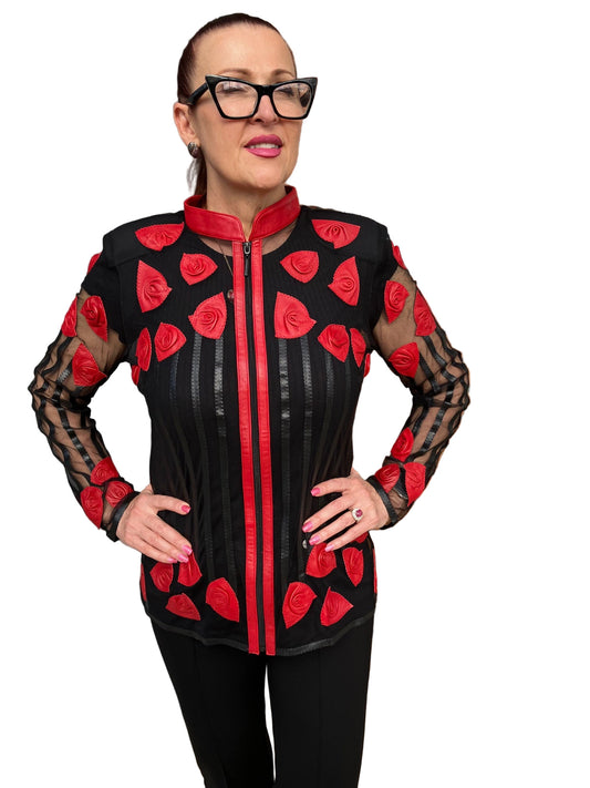 RED ROSES LAMB LEATHER JACKET