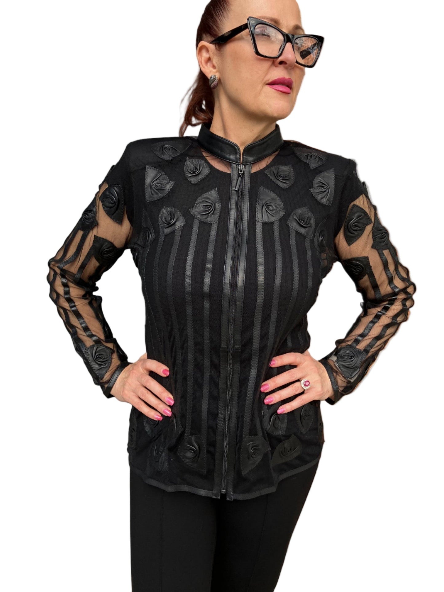 BLACK ROSES LAMB LEATHER JACKET