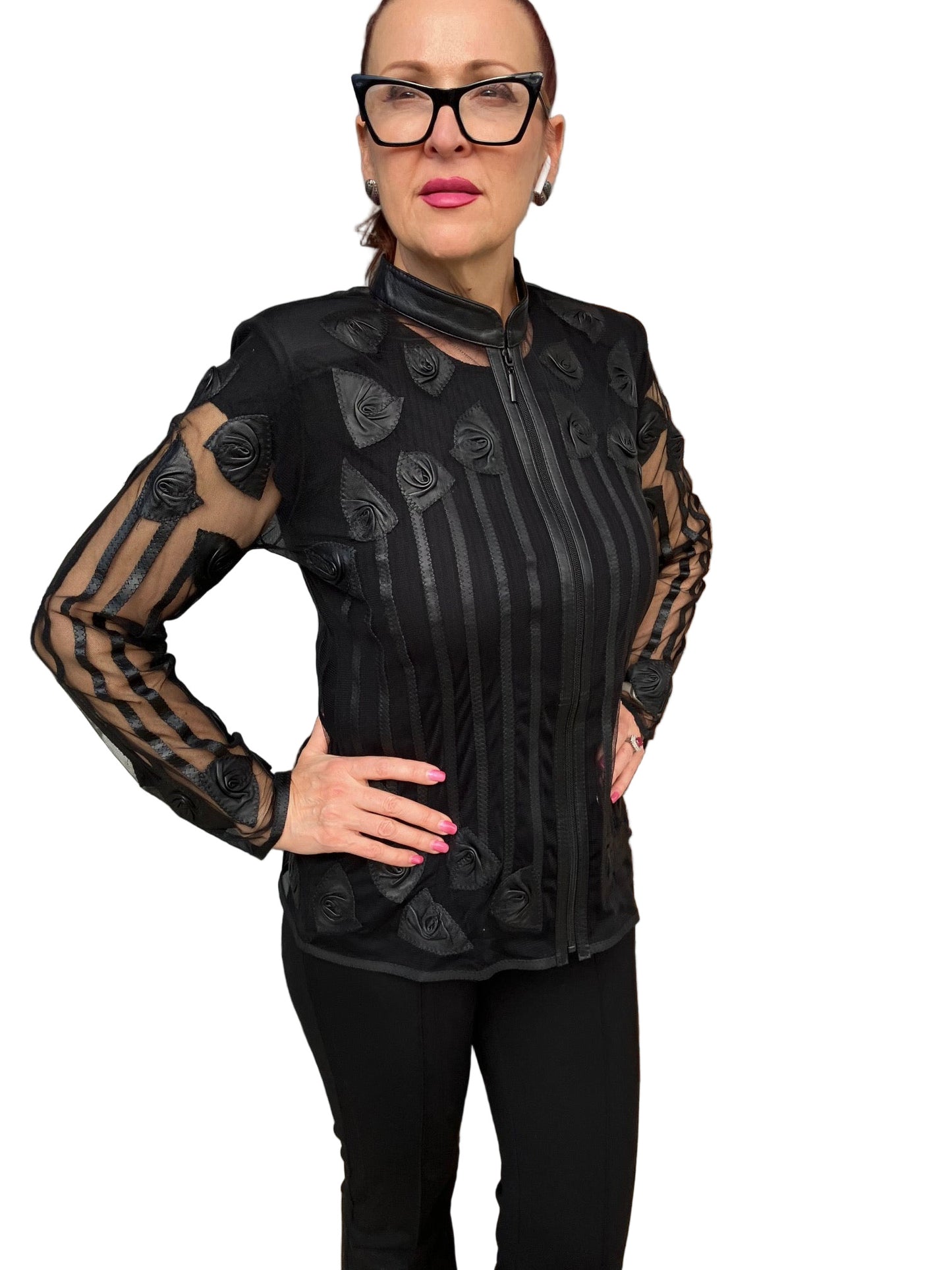 BLACK ROSES LAMB LEATHER JACKET