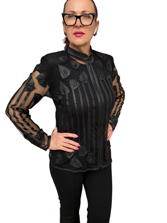 BLACK ROSES LAMB LEATHER JACKET