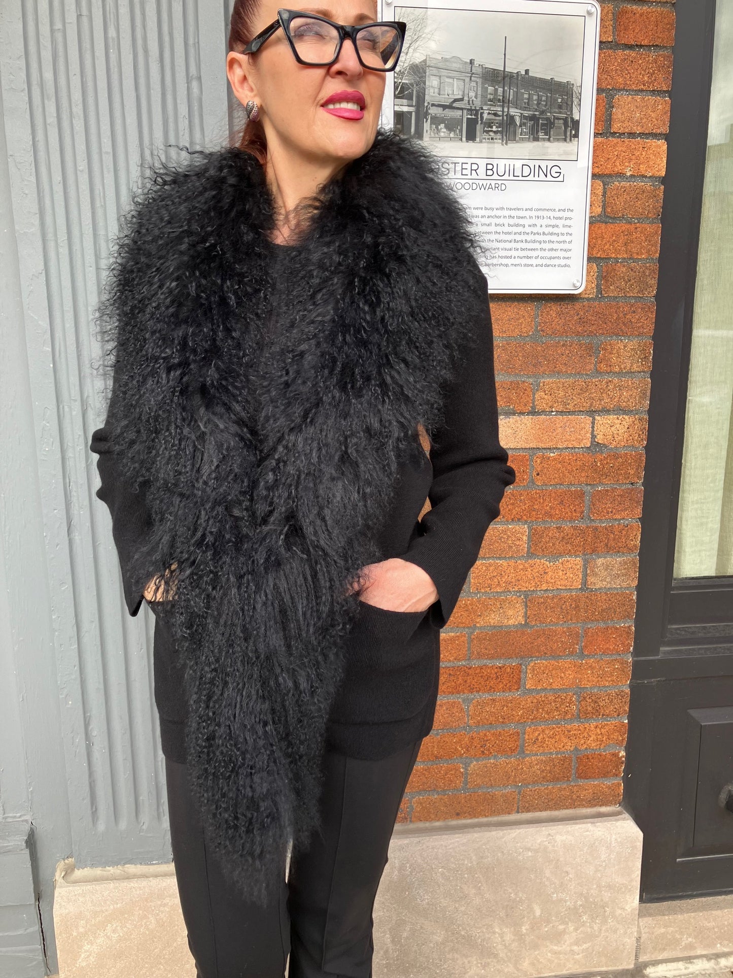 MERINO CECILY LAMB TRIM CASHMERE SHAWL JACKET - BLACK