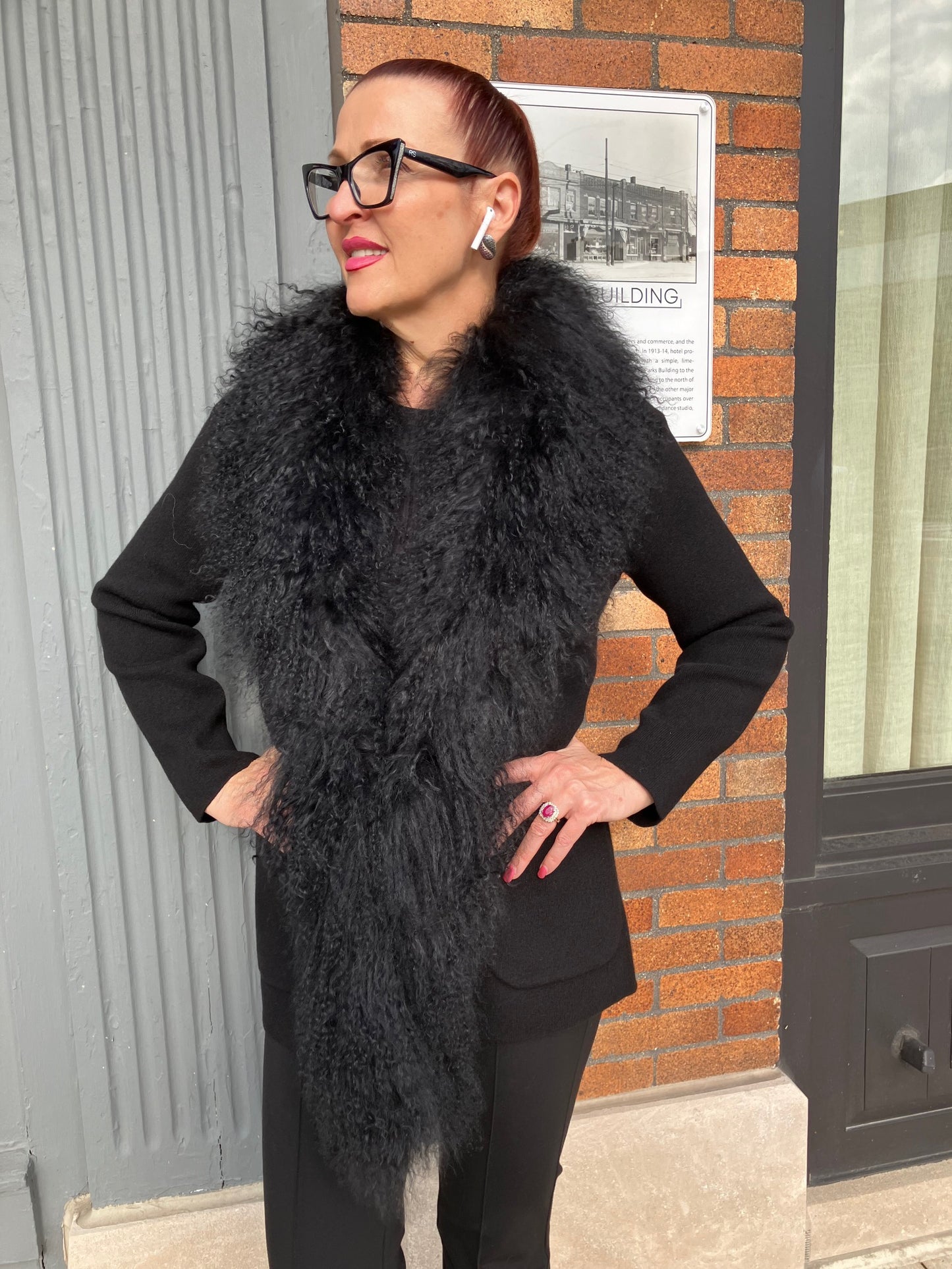 MERINO CECILY LAMB TRIM CASHMERE SHAWL JACKET - BLACK