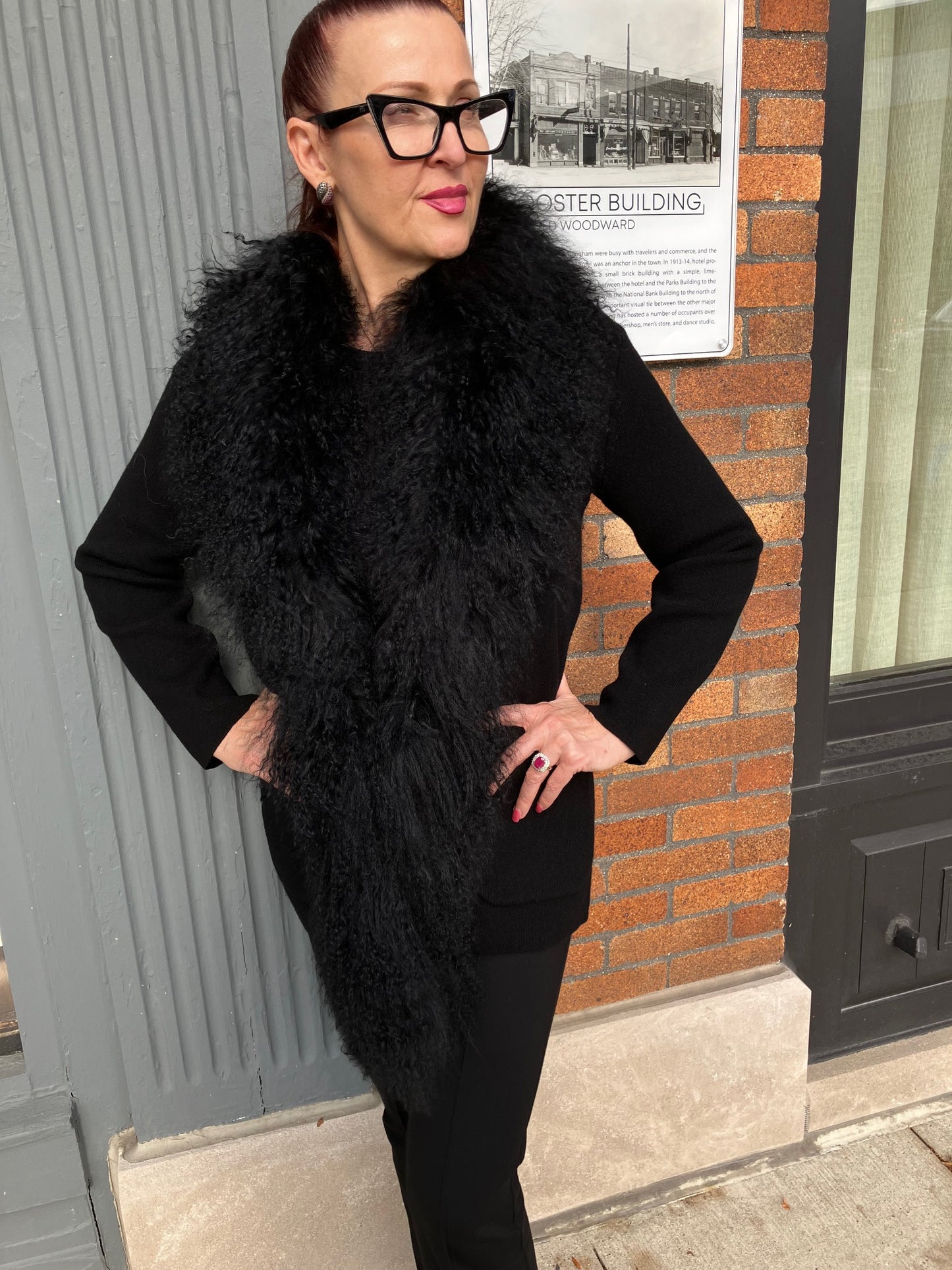 MERINO CECILY LAMB TRIM CASHMERE SHAWL JACKET - BLACK