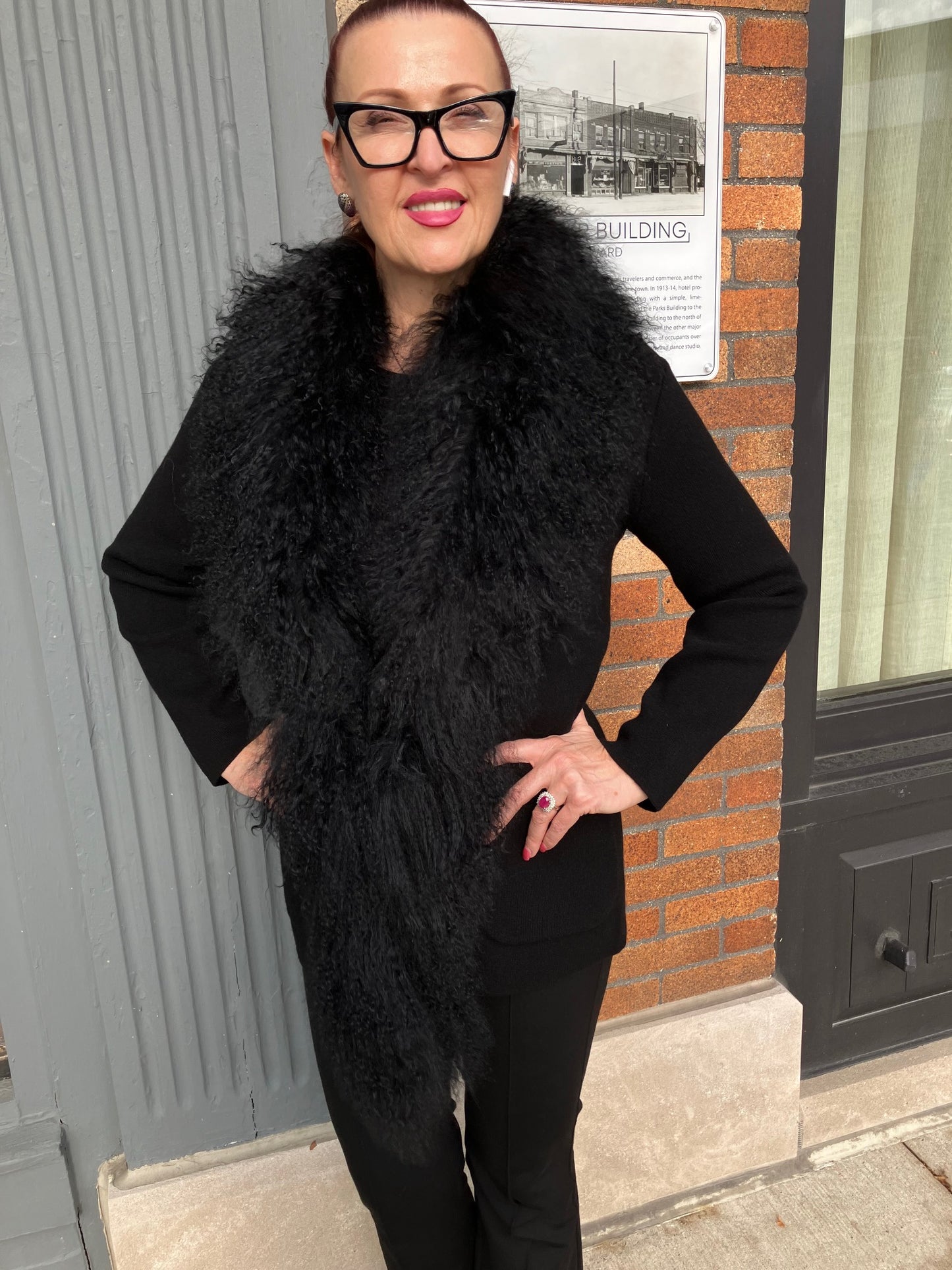 MERINO CECILY LAMB TRIM CASHMERE SHAWL JACKET - BLACK